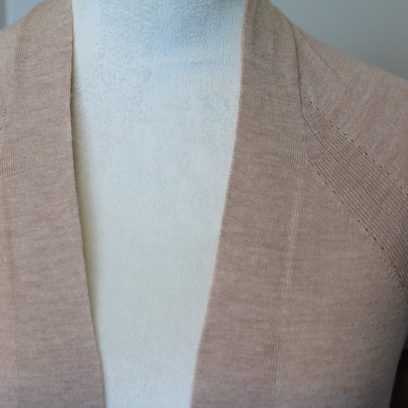 (NWT) Talbots Tan Open Front Cardigan Duster Longline Merino Wool, PS - Picture 3 of 11